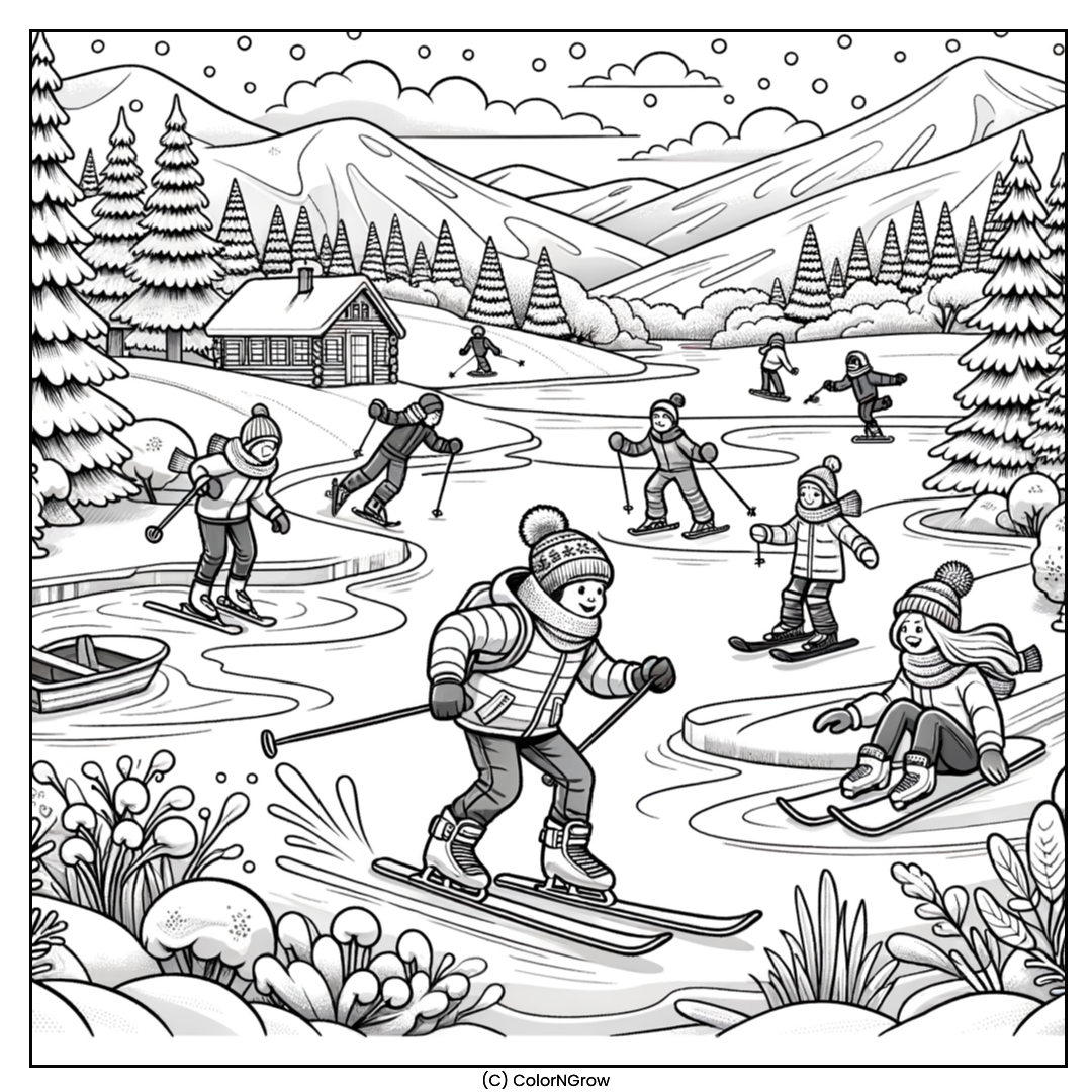 ⛸️❄️ Winter Sports Fun Coloring Page