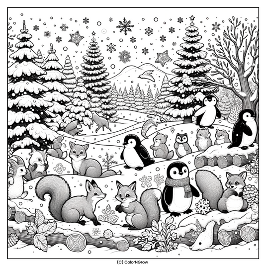 🐧❄️ Cheerful Winter Animals Coloring Page