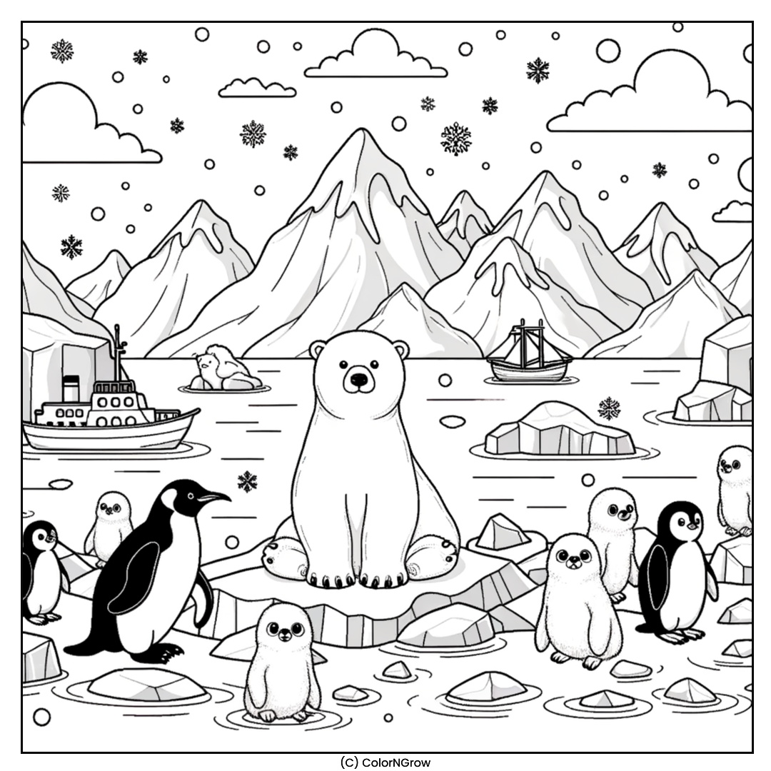 🐧❄️ Arctic Animals Coloring Page